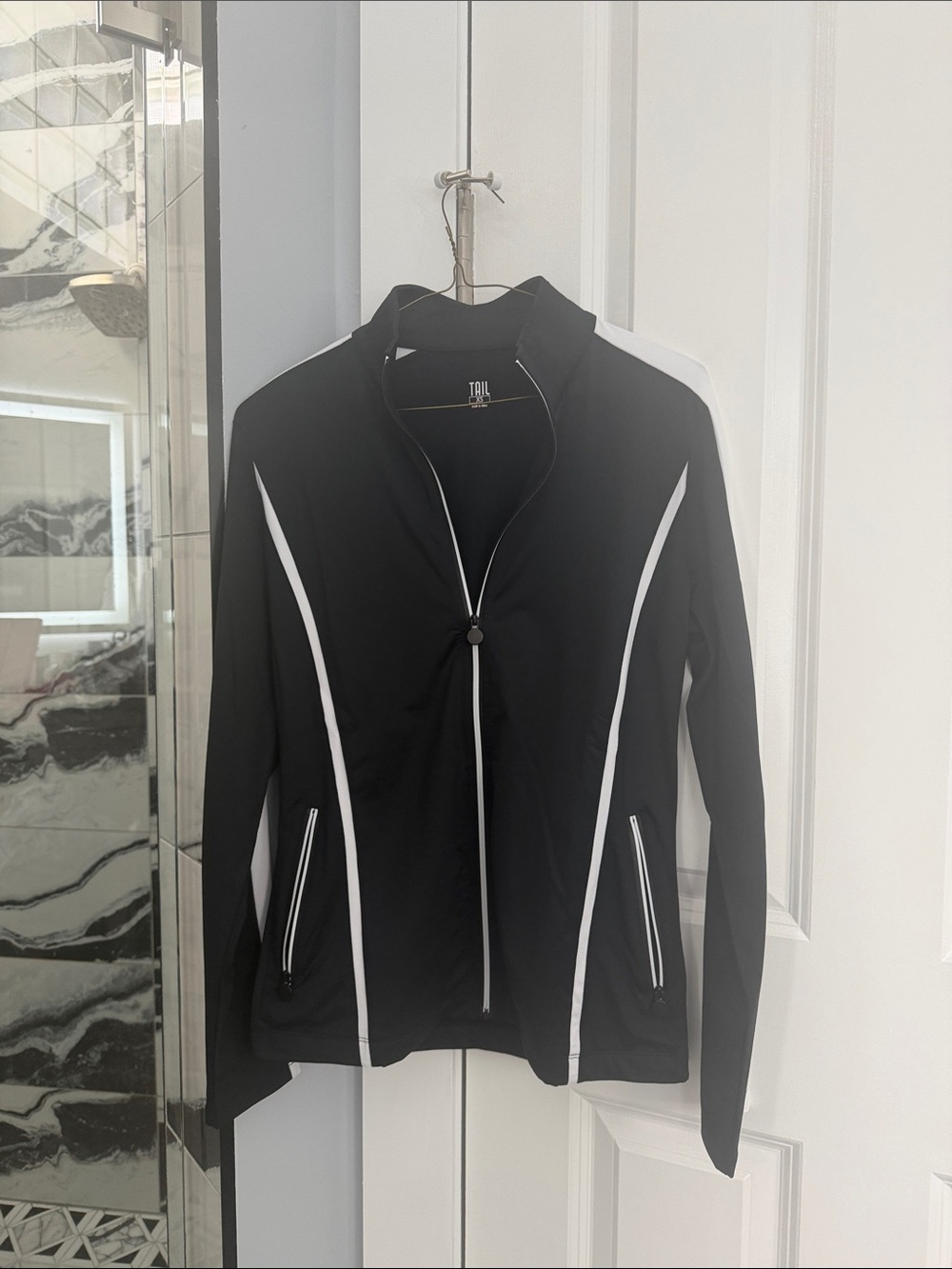 Tail Black Athletic Zip Jacket with White Piping